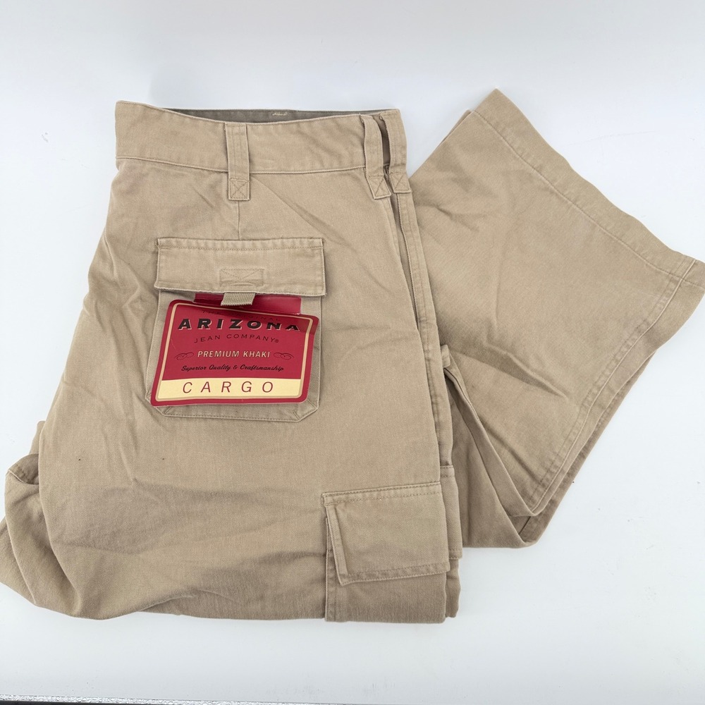 Arizona Jean Co Mens Premium Khaki Cargo Pants Tan Beige 36x32 Cotton Utility